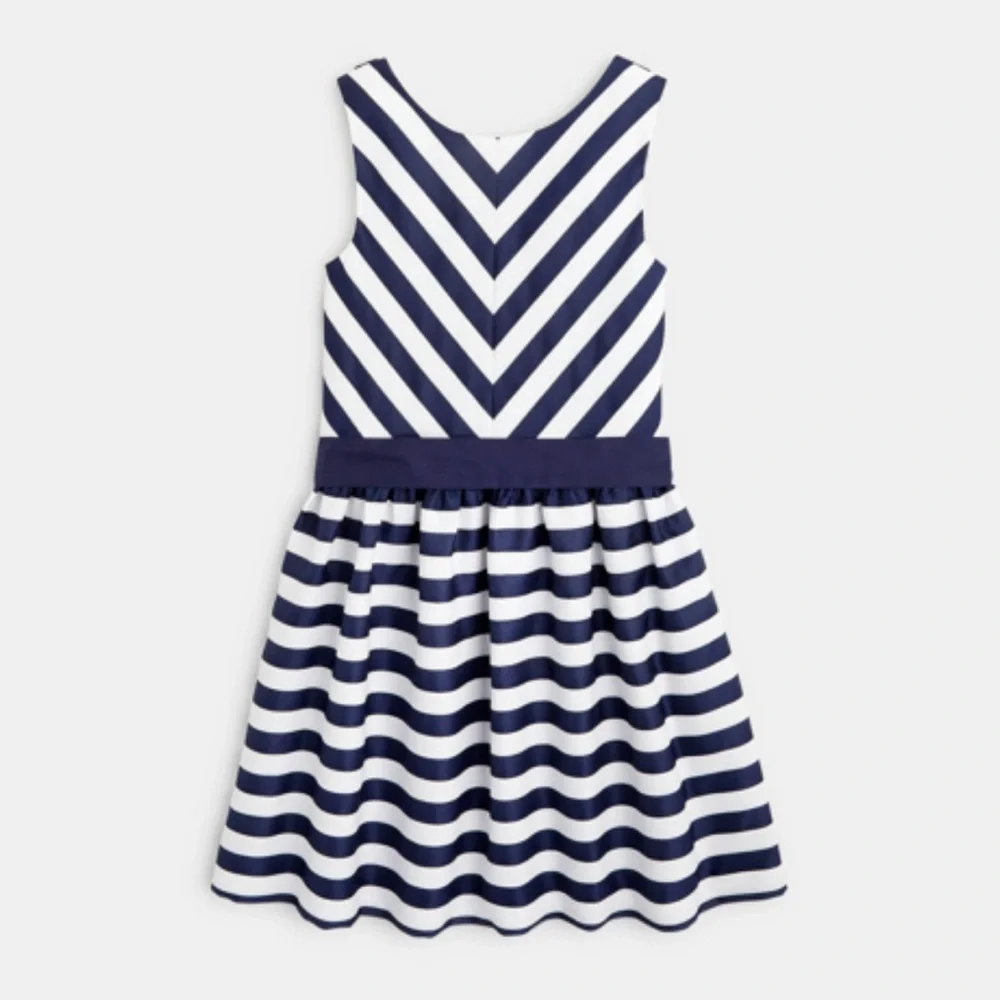 NWT Okaidi Girls Navy White Striped Fit & Flare Sleeveless Dress Size 8Y